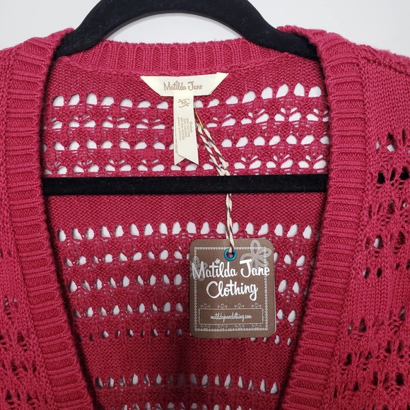 MATILDA JANE • Crimson Red Stitch in Time Open Knit Cardigan NEW Sz M - Picture 5 of 7